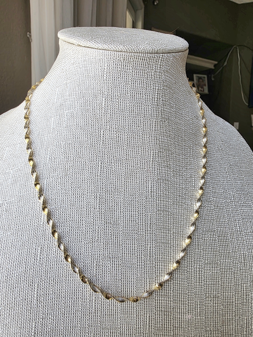 925 Sterling Silver Italy Diamond Cut Twist Cage Gold Edge Chain Necklace- 20"